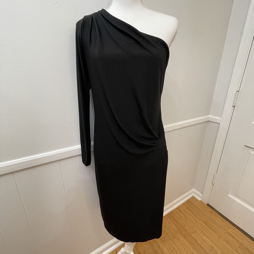 Talbots Black One Sleeve Cocktail Dress‎ Knee Length Size Small
